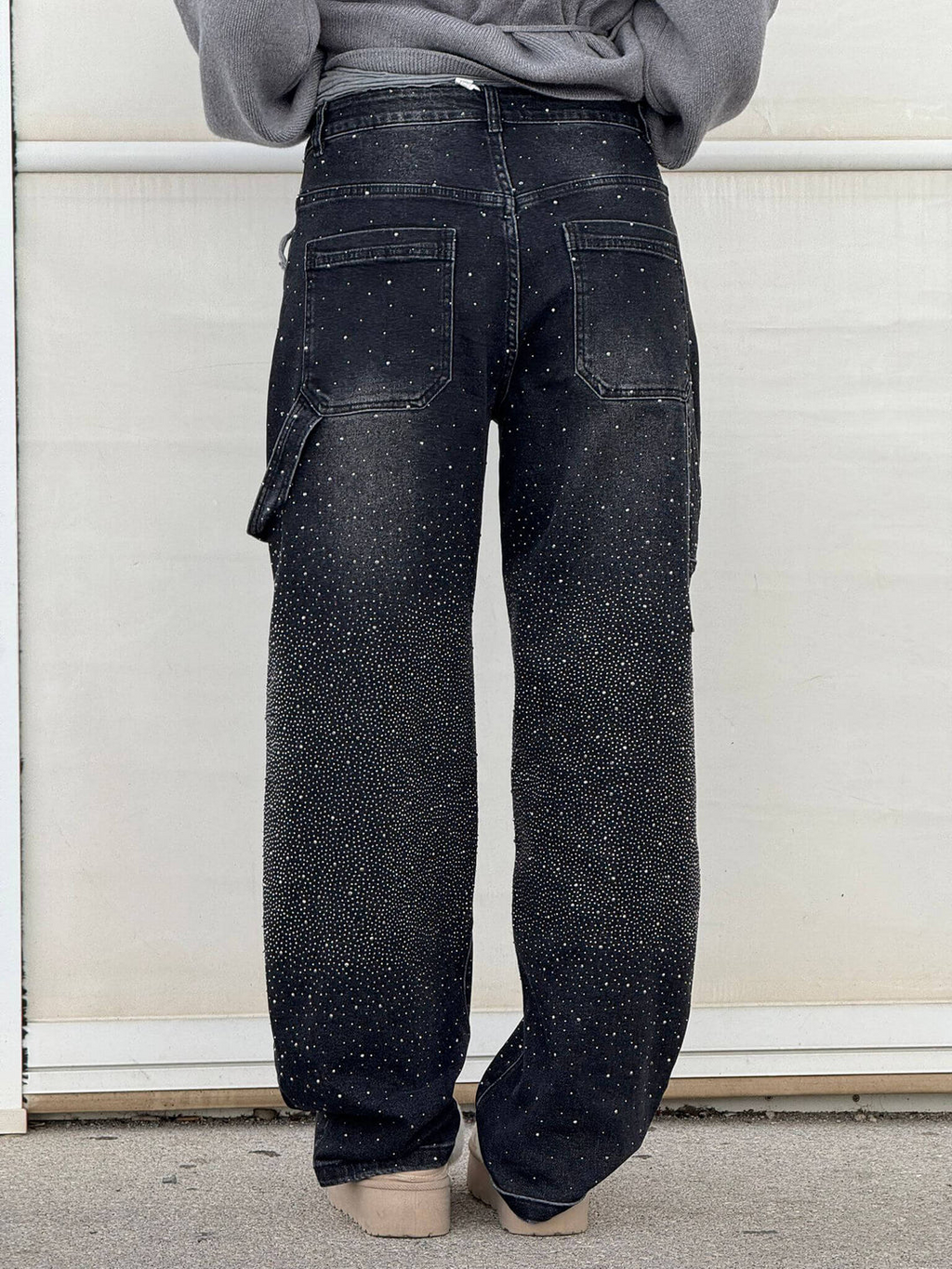 Women's Statement Rhinestone Embellished Wide-Leg Denim Jeans