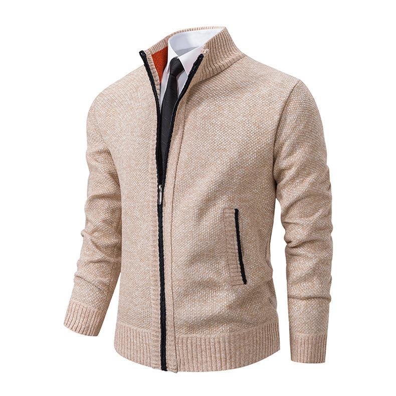 Men's Side Pocket Zip-Front Textured Knit Sweater Cardigan
