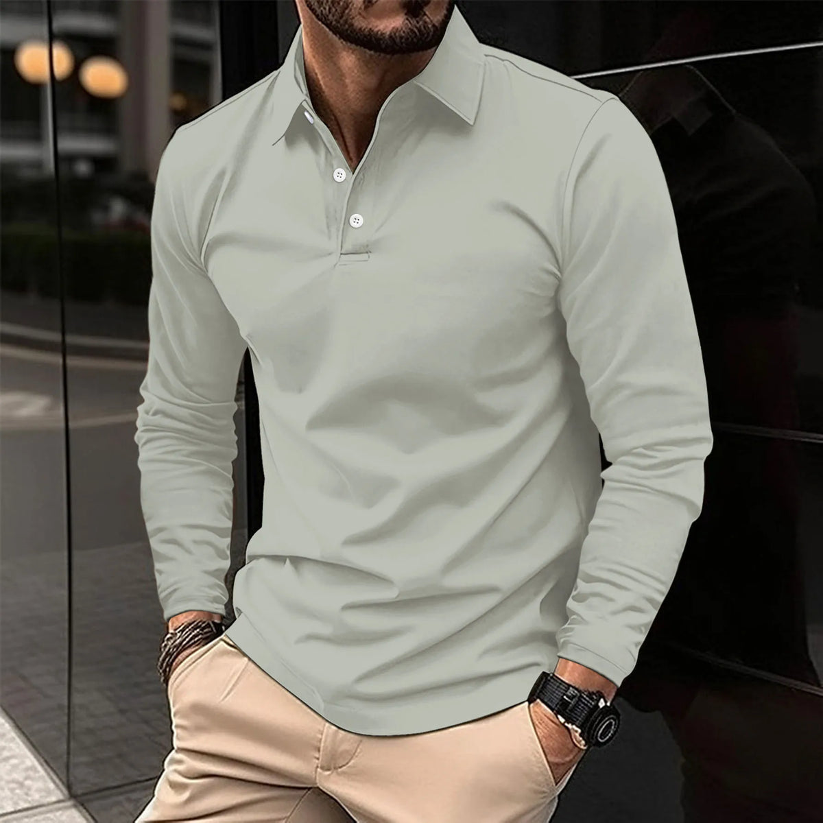 Men's Slim Fit Soft Long Sleeve Polo Top