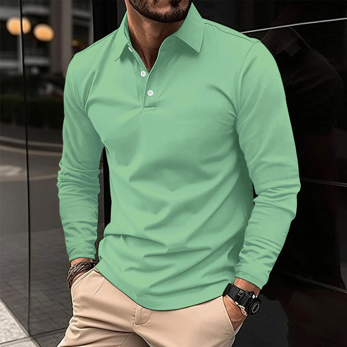 Men's Slim Fit Soft Long Sleeve Polo Top