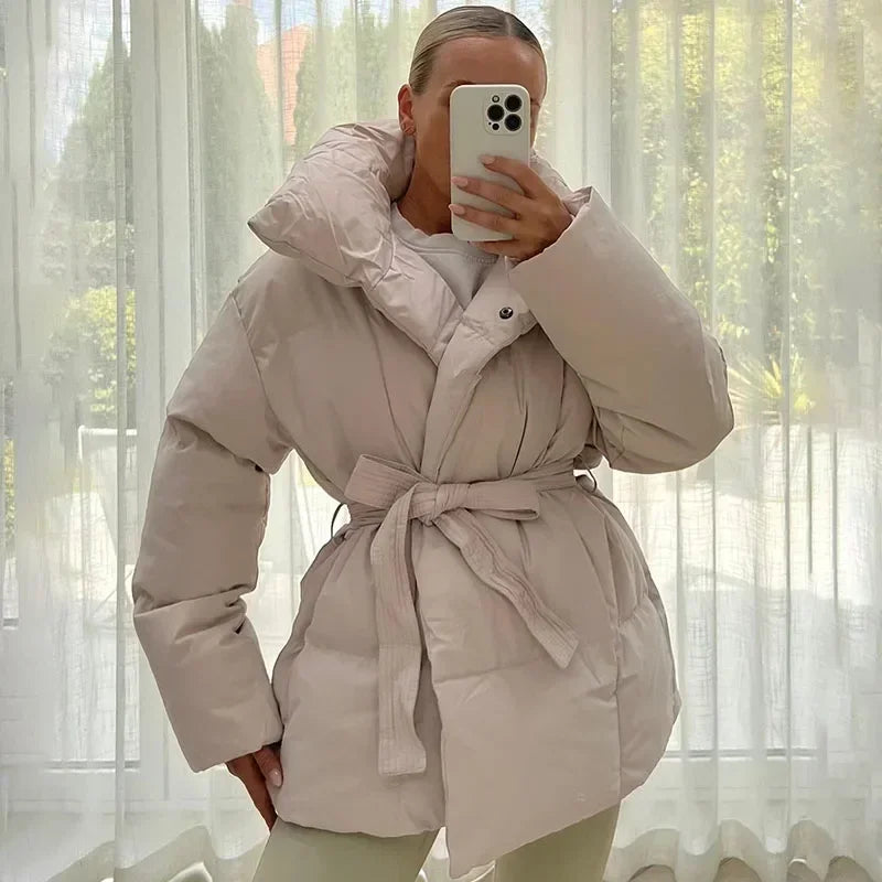 Women's Tie-Waist Padded Winter Coat