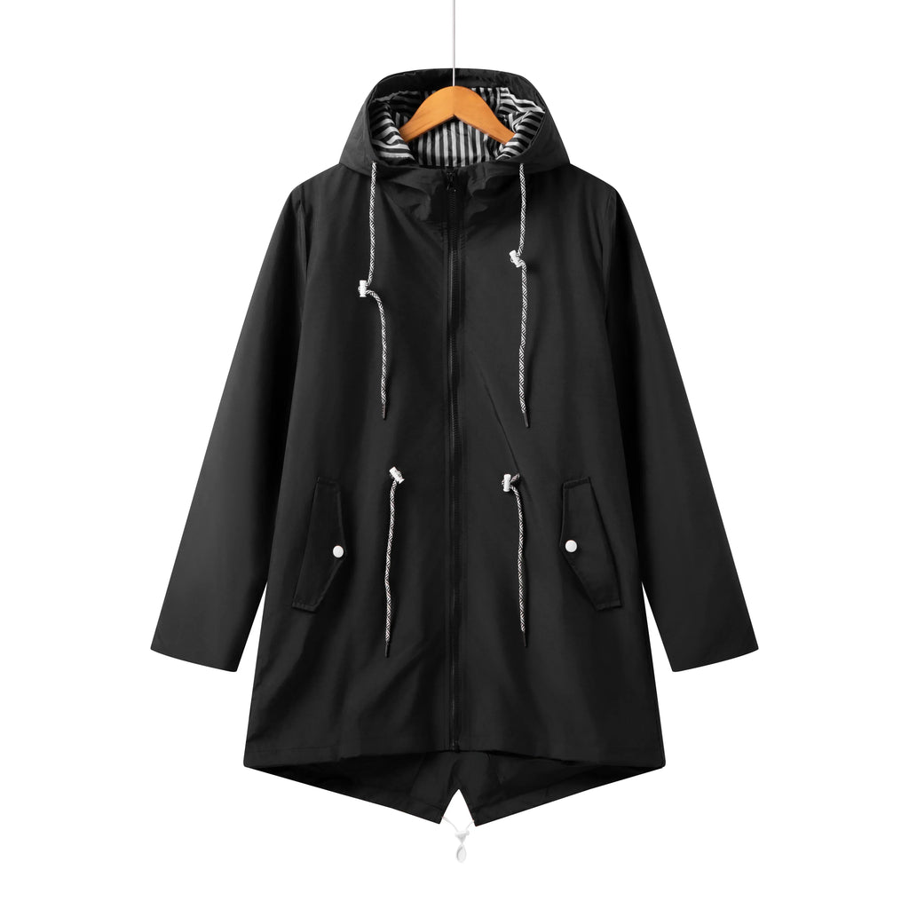 Women's Zip-Front Hooded Drawstring Parka Coat