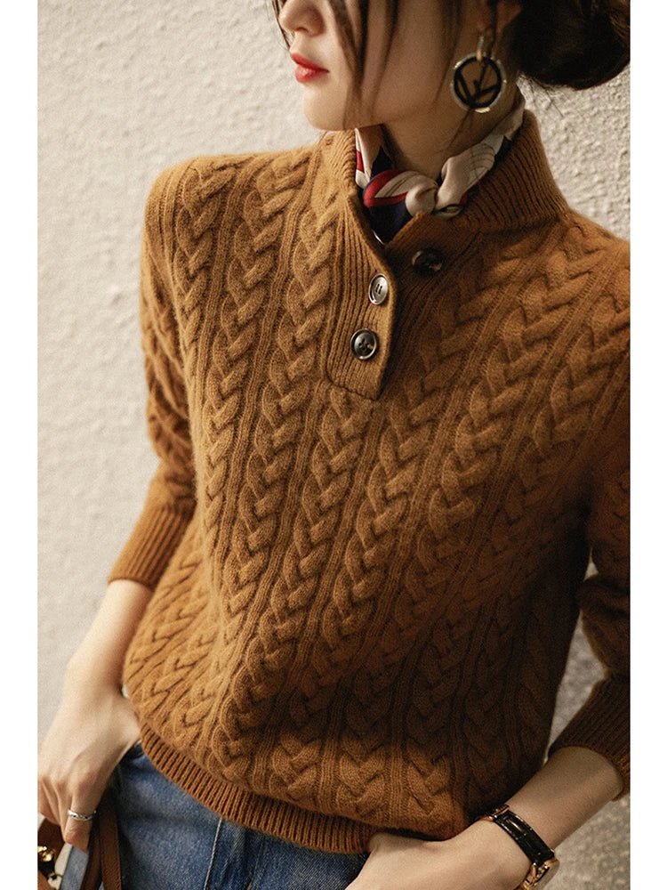 Women's Diamond Cable Knit Front-Button Layering Cardigan