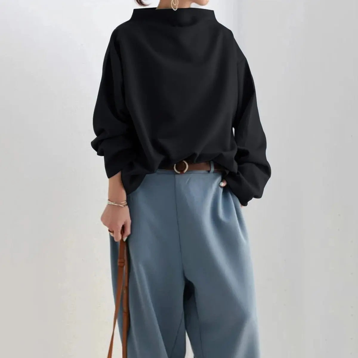 Women's Roomy Folded Roll Neck Soft Knit Pullover