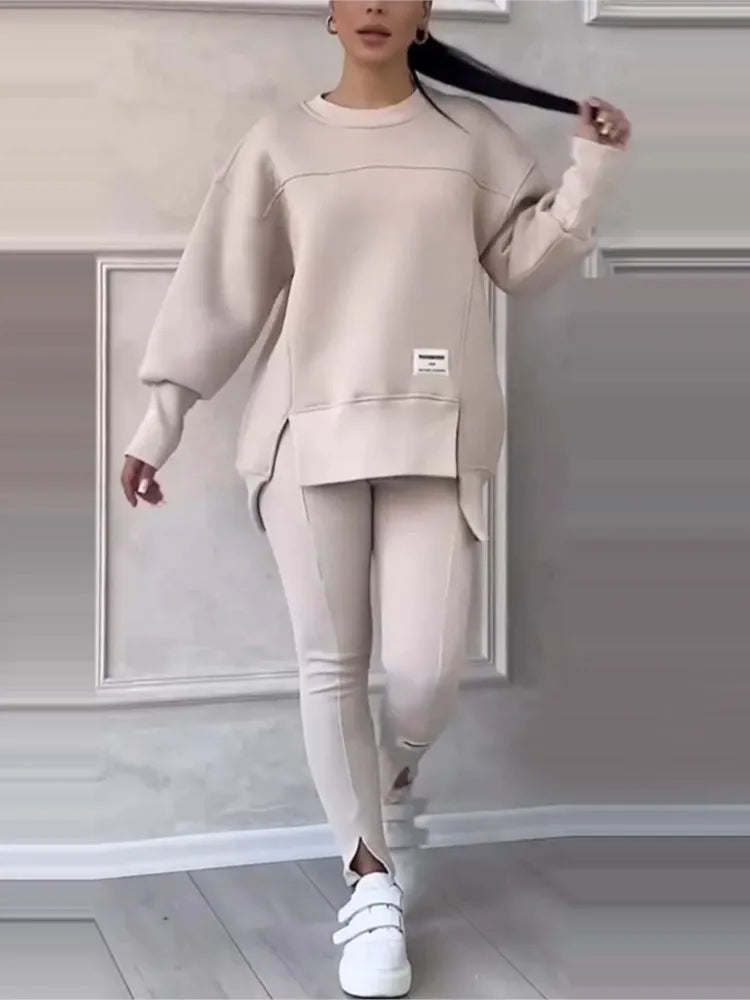Women's Oversized Crew Sweatshirt Slim Pants Set