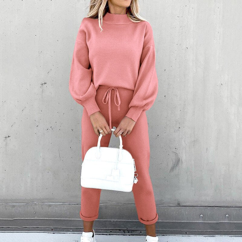 Women's Warm Winter Knit Pullover and Pants Set