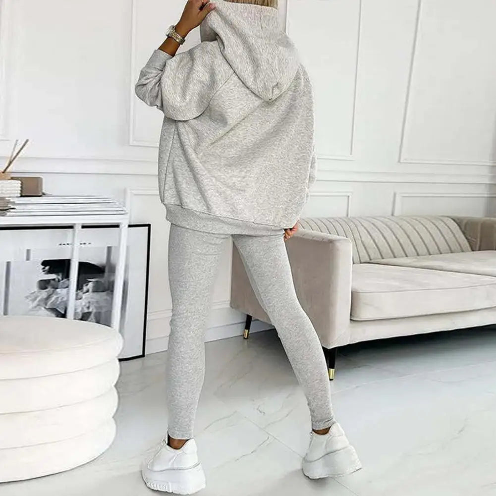 Women's Roomy Button-Neck Hooded Fitted Legging Set