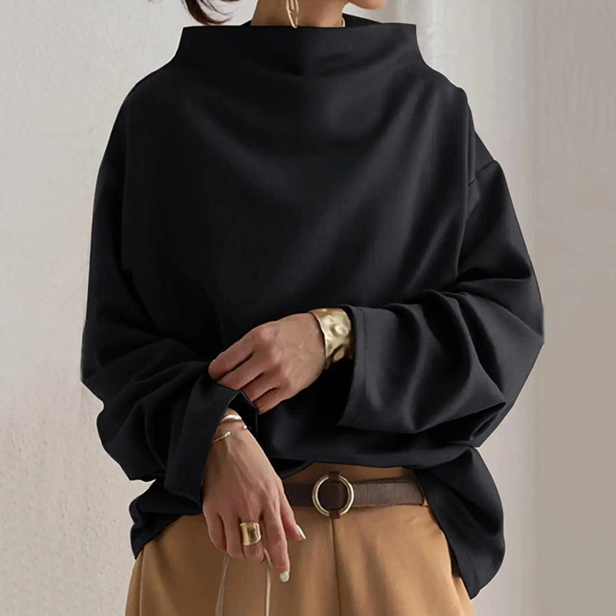 Women's Roomy Folded Roll Neck Soft Knit Pullover