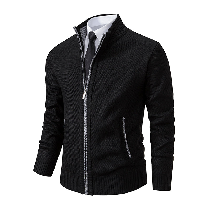 Men's Side Pocket Zip-Front Textured Knit Sweater Cardigan