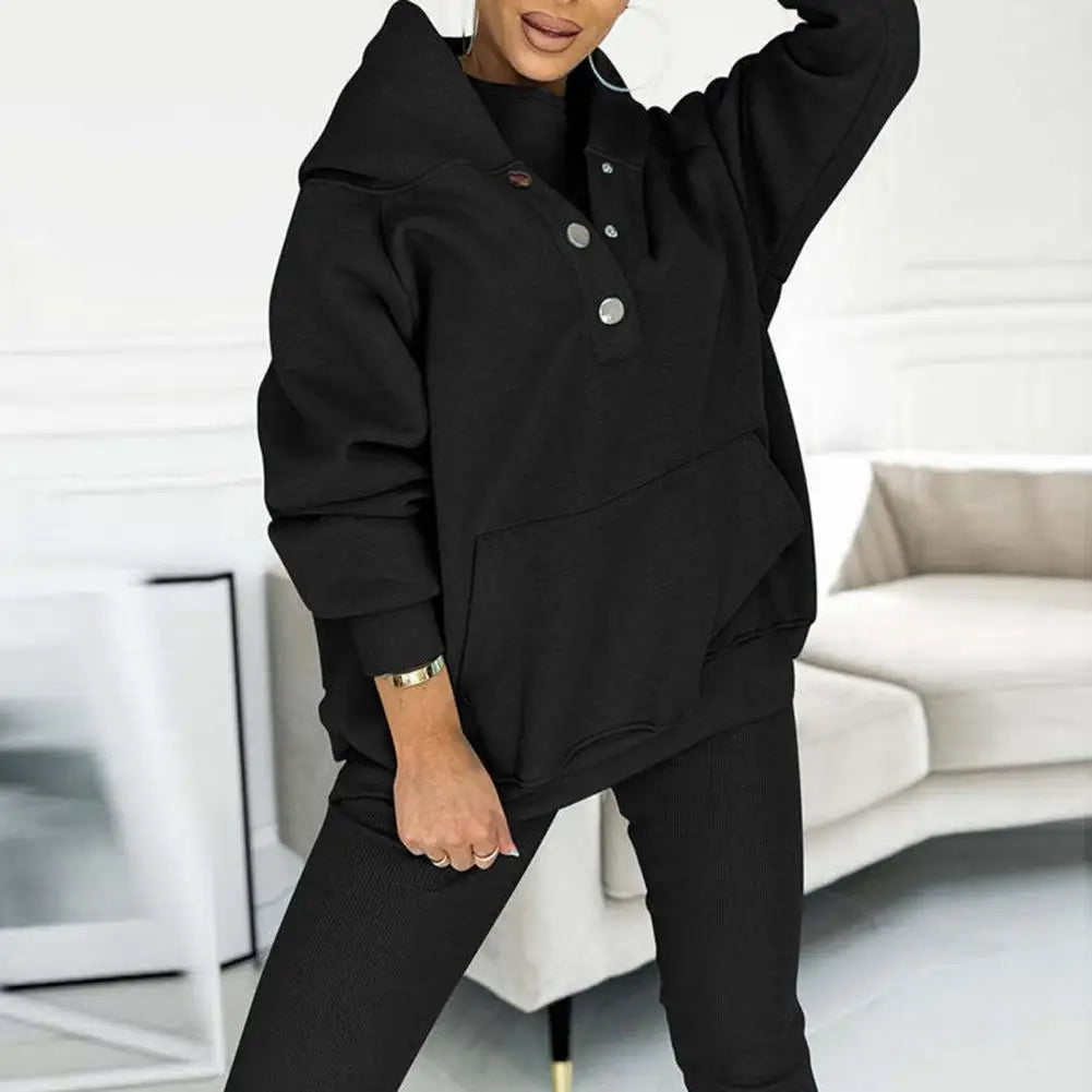 Women's Roomy Button-Neck Hooded Fitted Legging Set