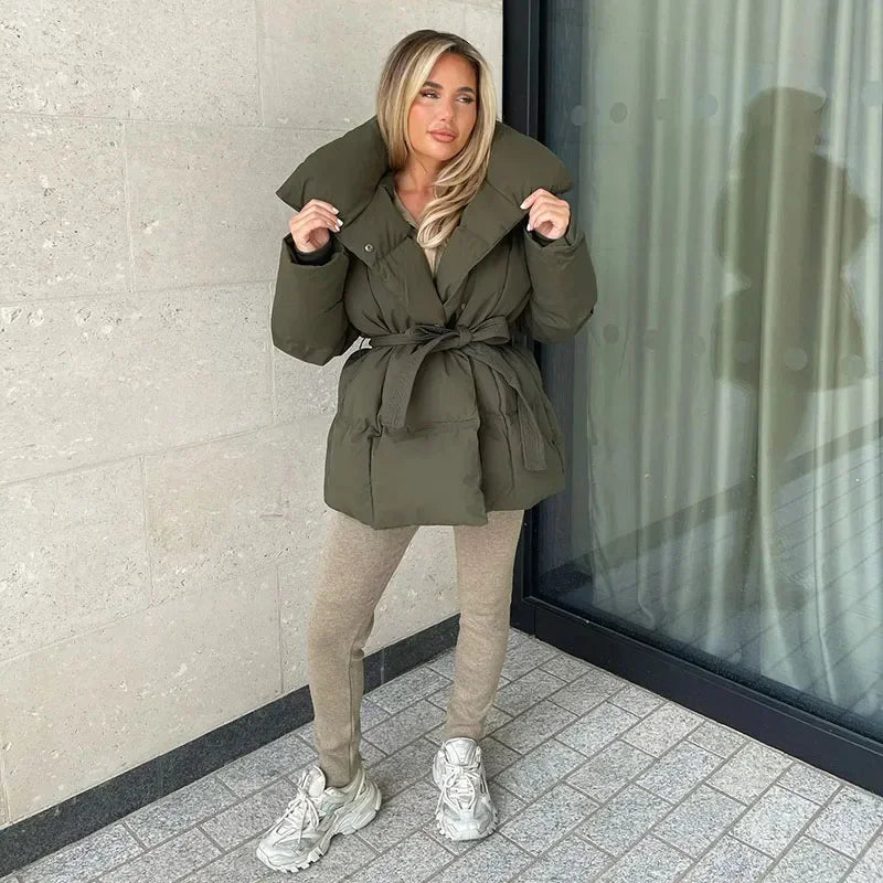 Women's Tie-Waist Padded Winter Coat