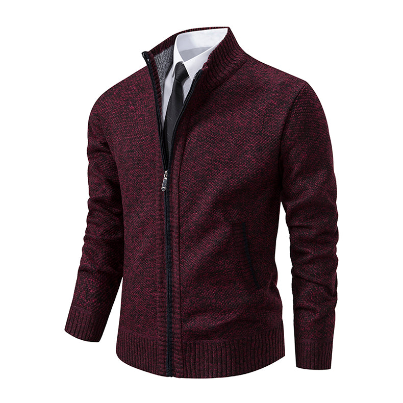 Men's Side Pocket Zip-Front Textured Knit Sweater Cardigan