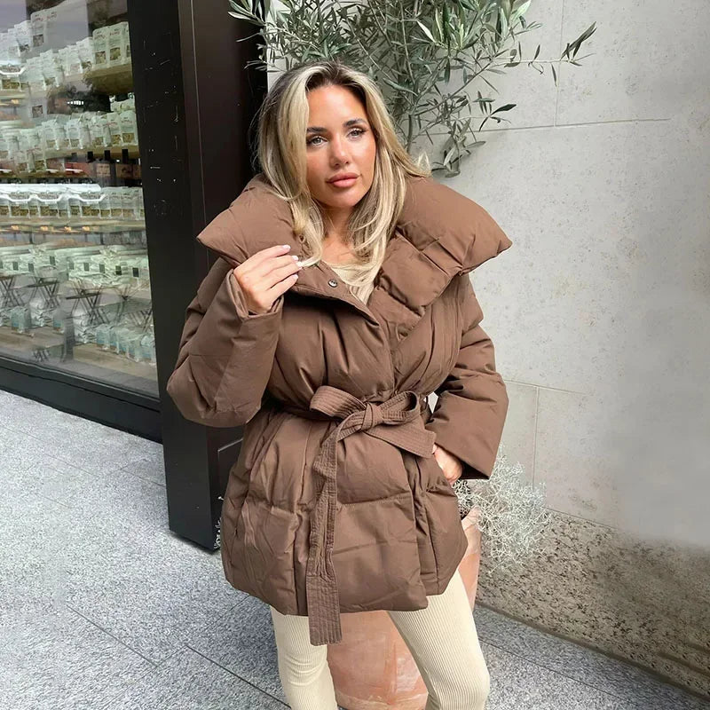 Women's Tie-Waist Padded Winter Coat