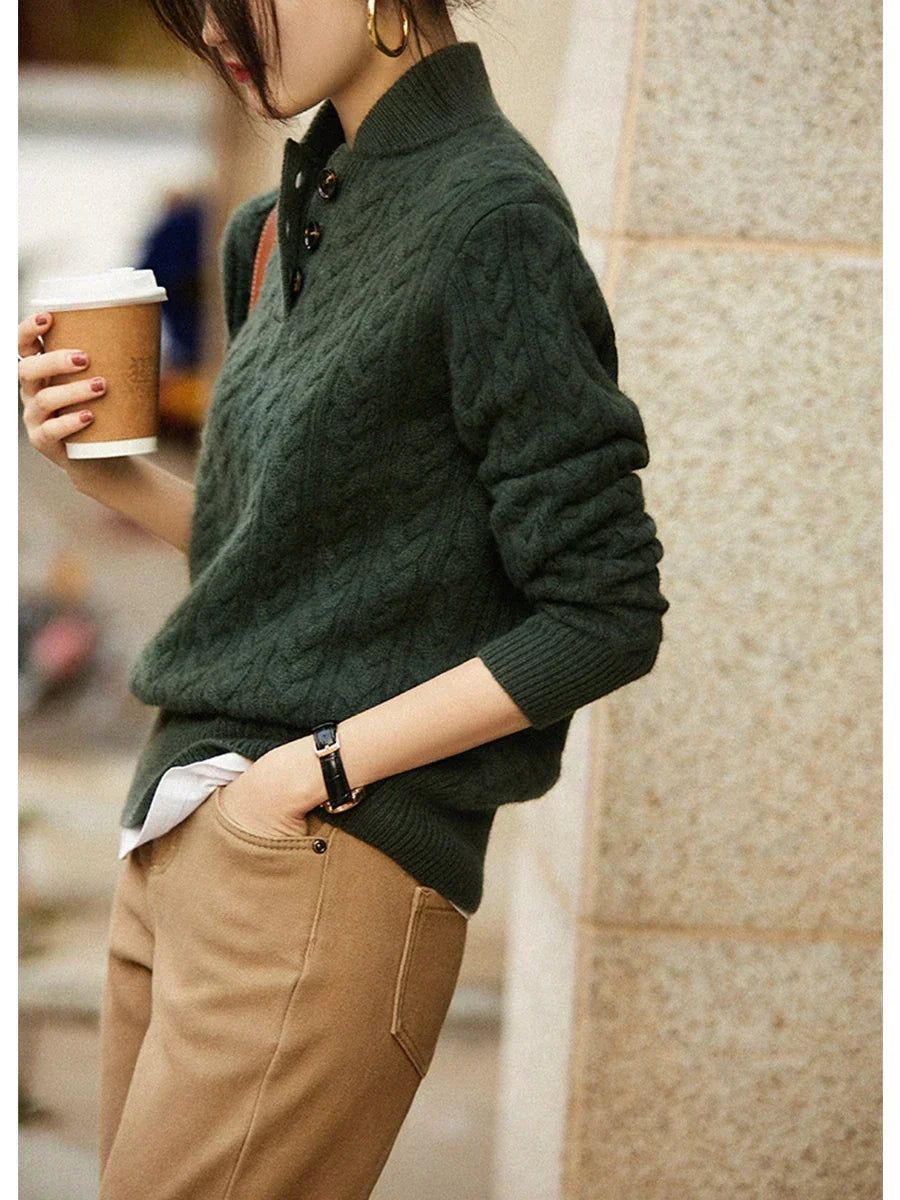 Women's Diamond Cable Knit Front-Button Layering Cardigan