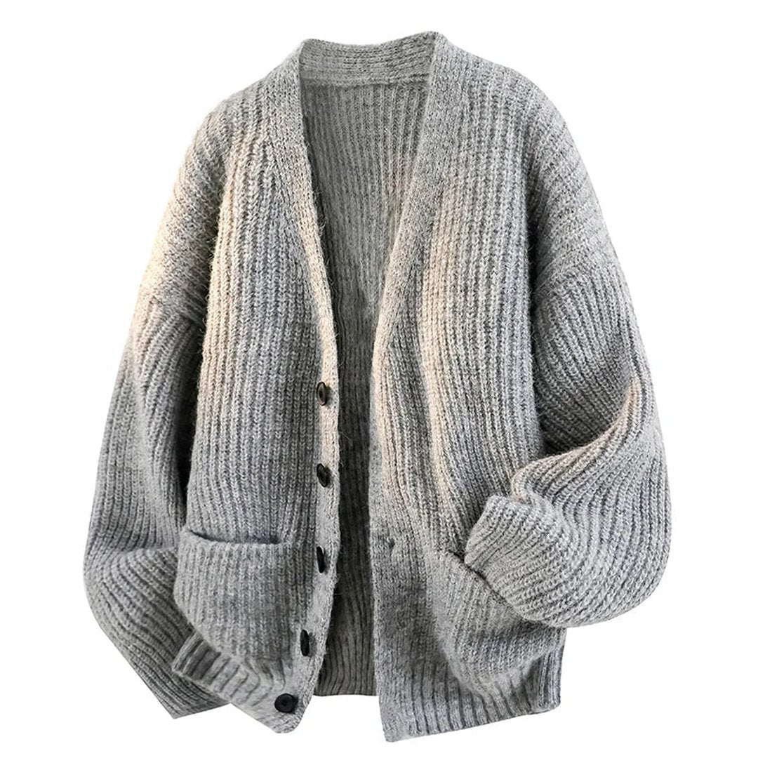 Men's Front Pocket Relaxed Draped V-Neck Button Cardigan Sweater