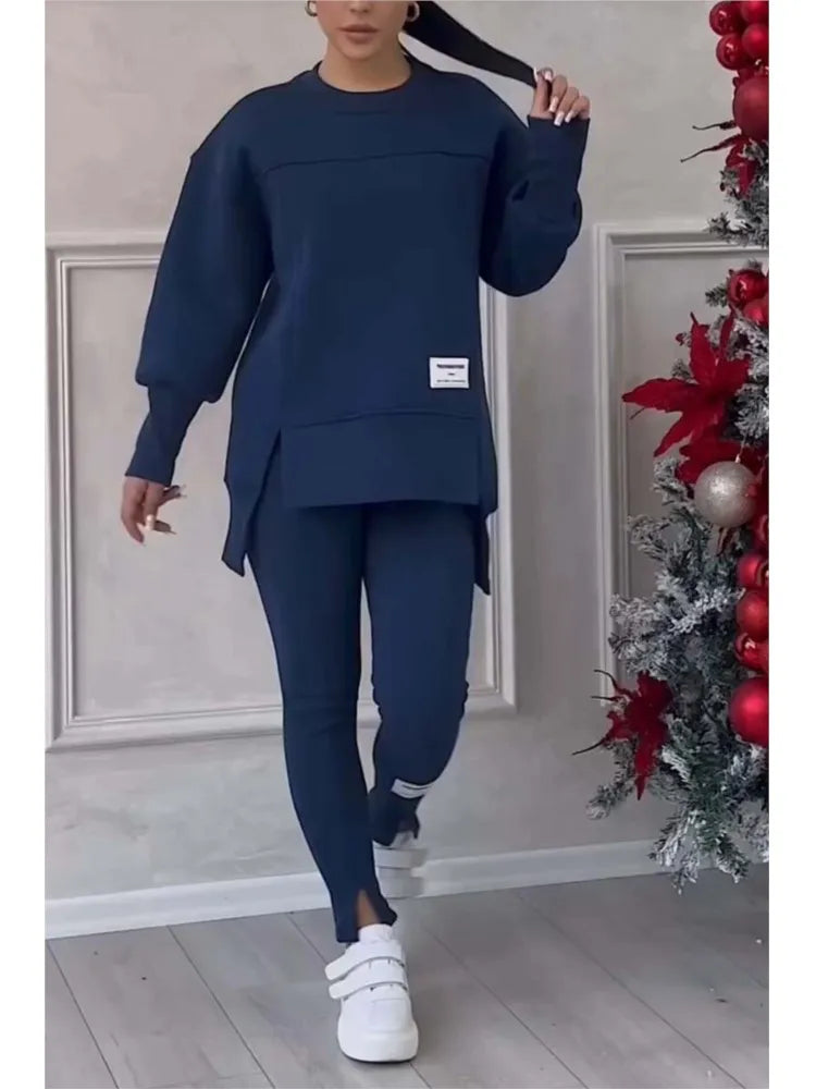 Women's Oversized Crew Sweatshirt Slim Pants Set