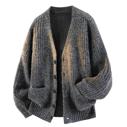Men's Front Pocket Relaxed Draped V-Neck Button Cardigan Sweater
