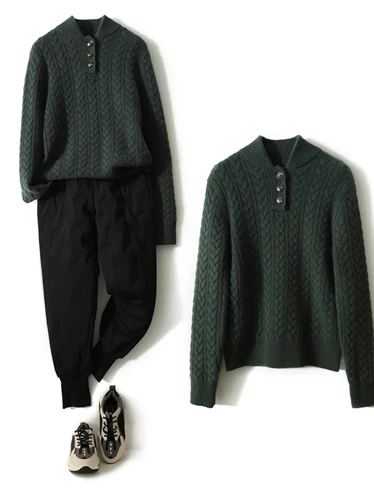 Women's Diamond Cable Knit Front-Button Layering Cardigan