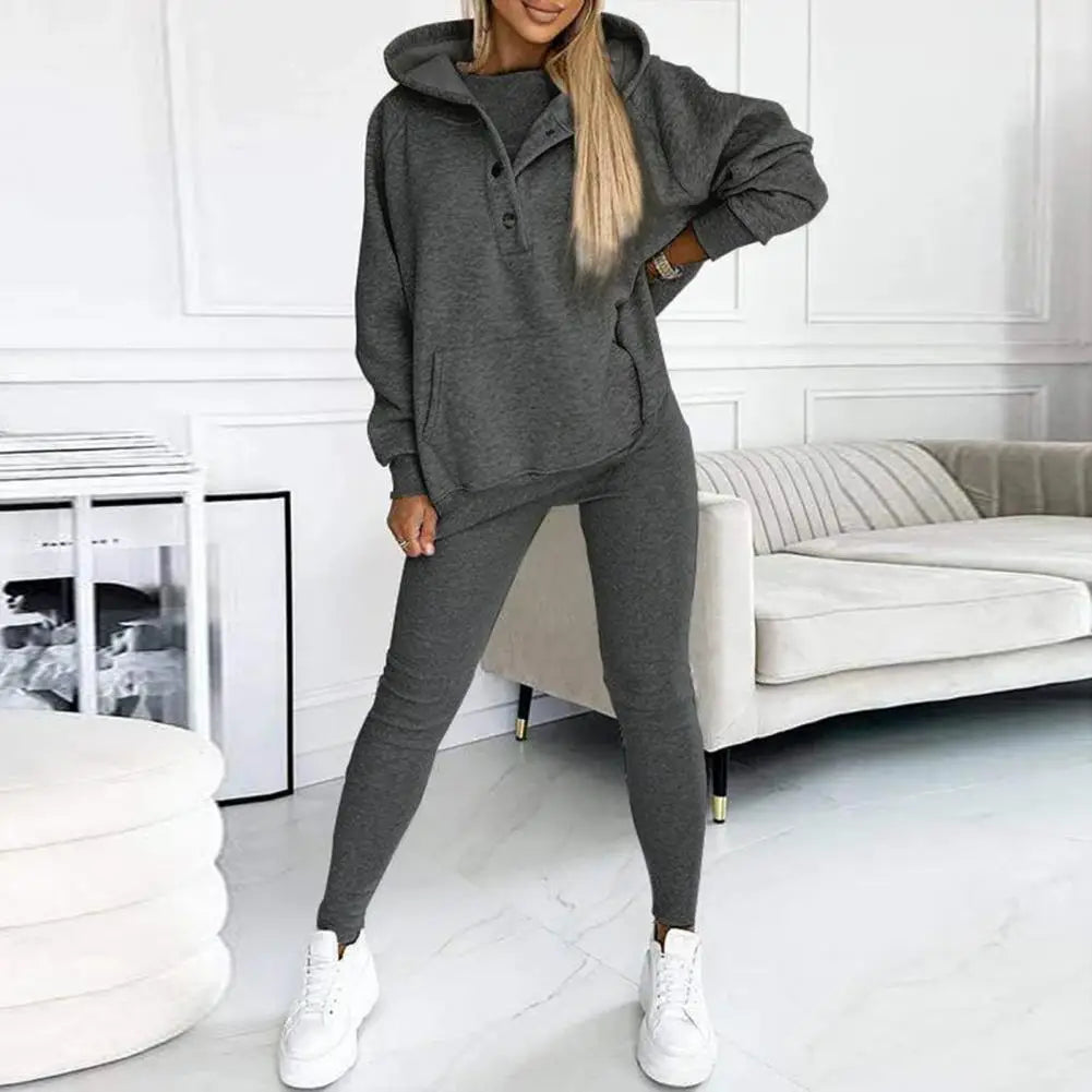 Women's Roomy Button-Neck Hooded Fitted Legging Set