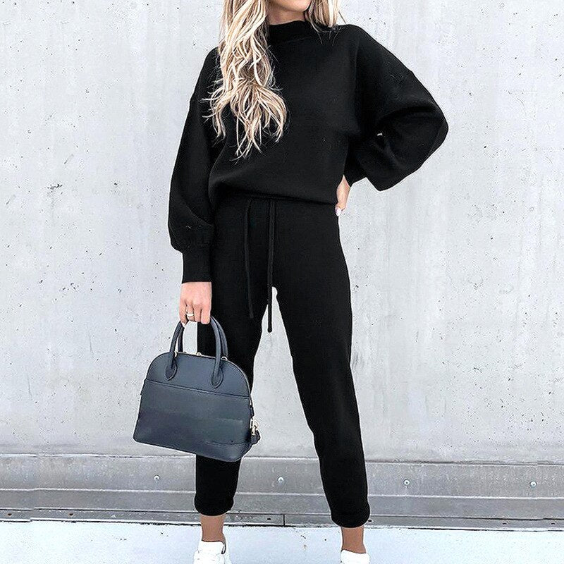 Women's Warm Winter Knit Pullover and Pants Set