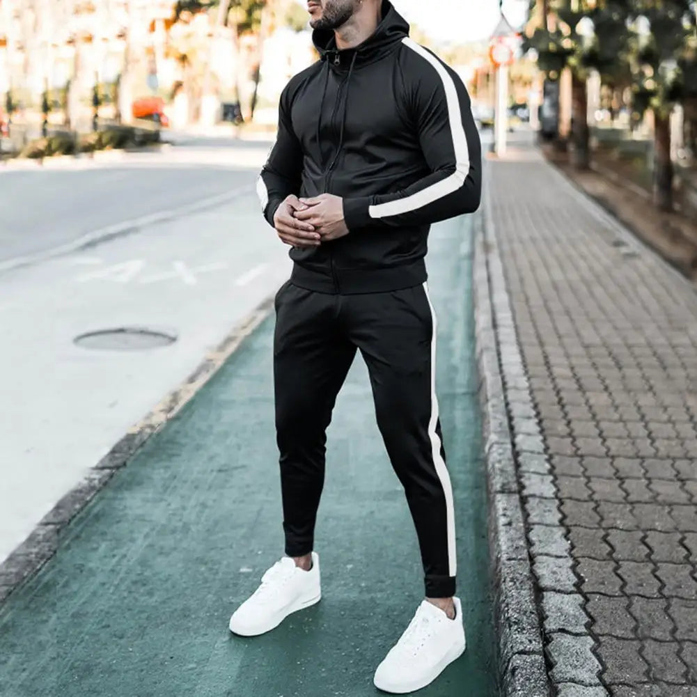 Men's Side Stripe Zip Jacket Pants Sweatsuit