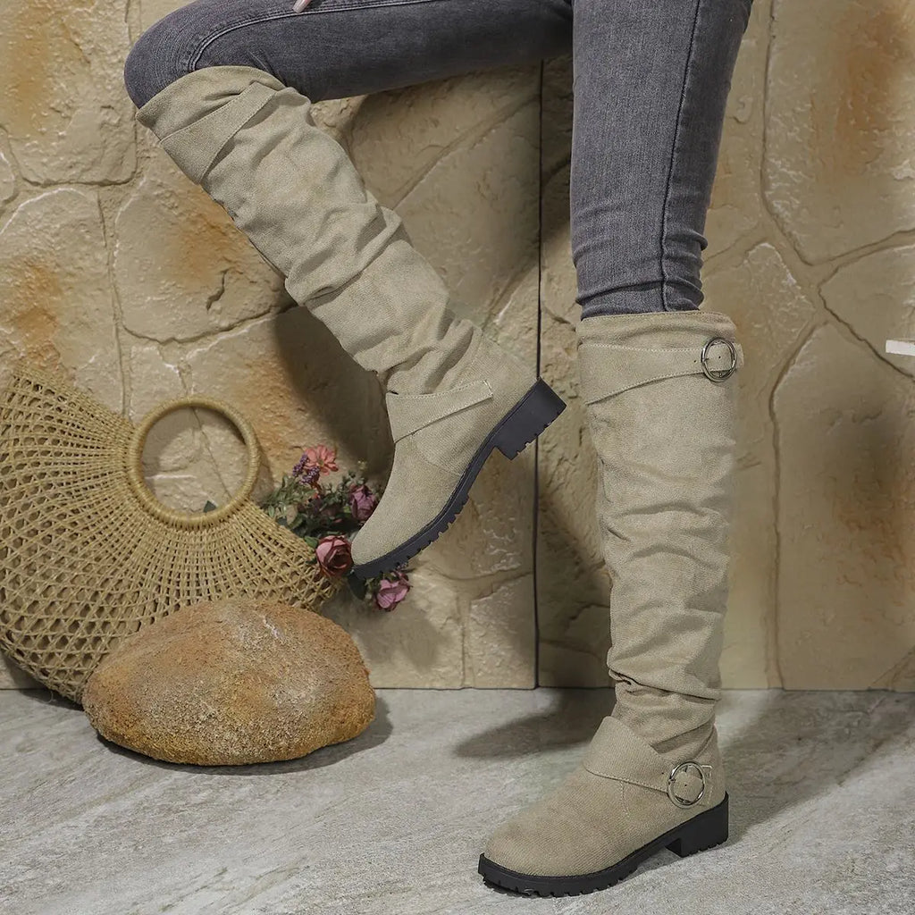 Women's Buckled Slouch Tall Boots with Steady Sole