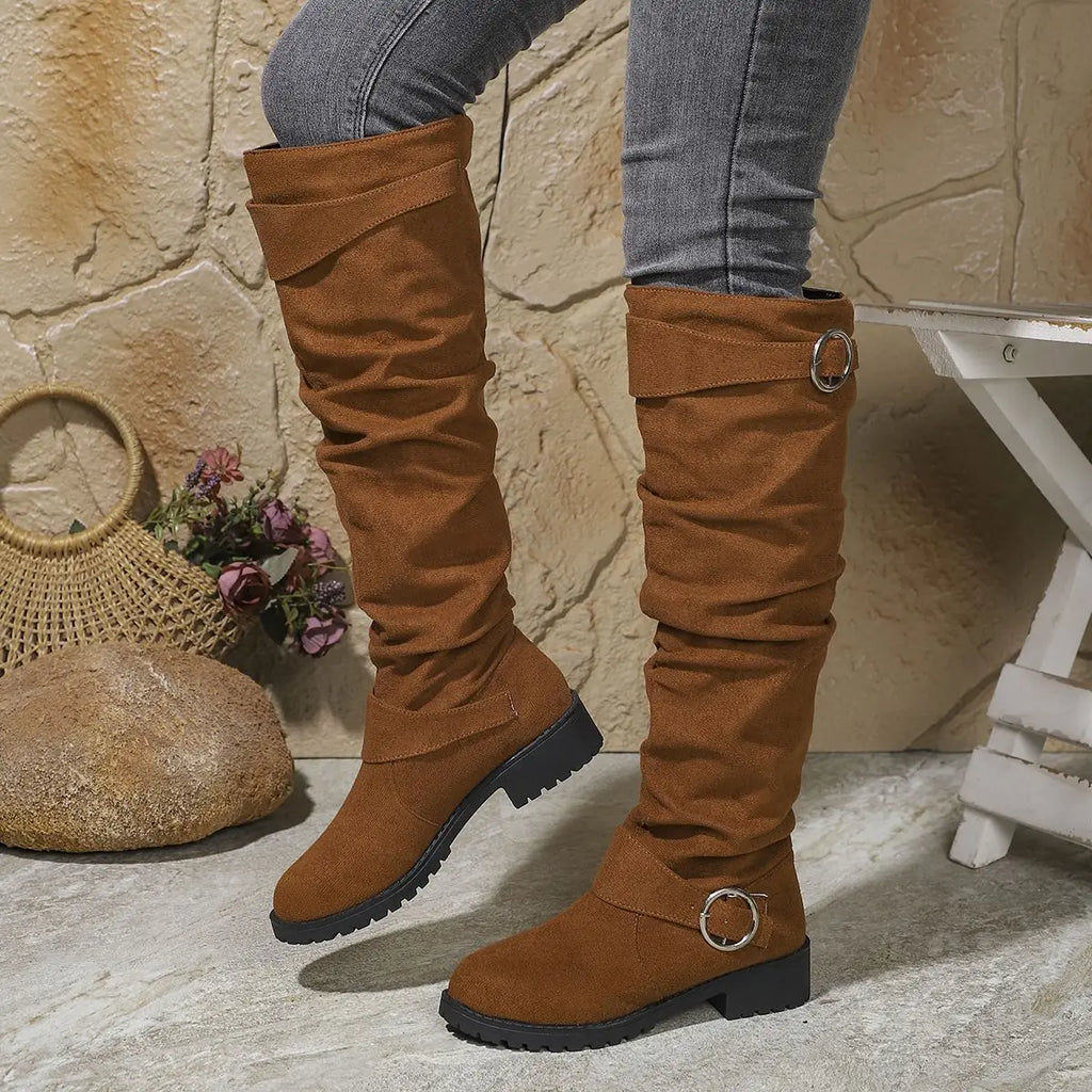 Women's Buckled Slouch Tall Boots with Steady Sole