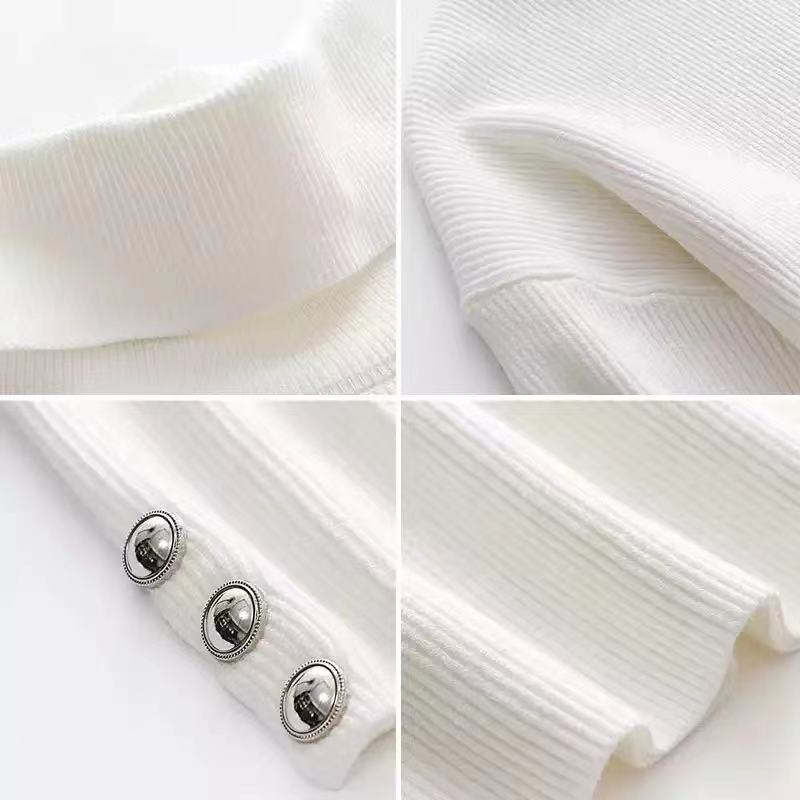 Women's Ribbed Turtleneck Pullover with Buttoned Sleeve Detail