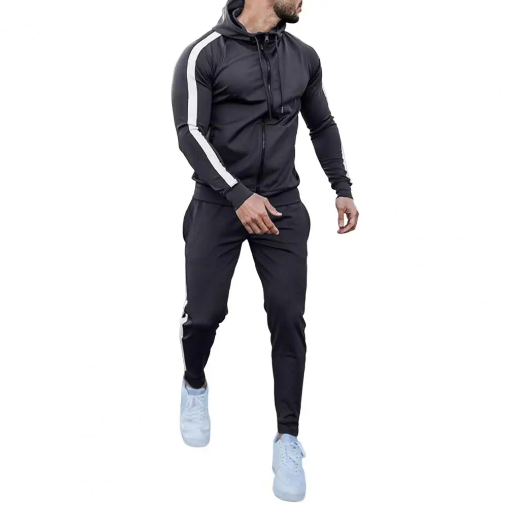 Men's Side Stripe Zip Jacket Pants Sweatsuit