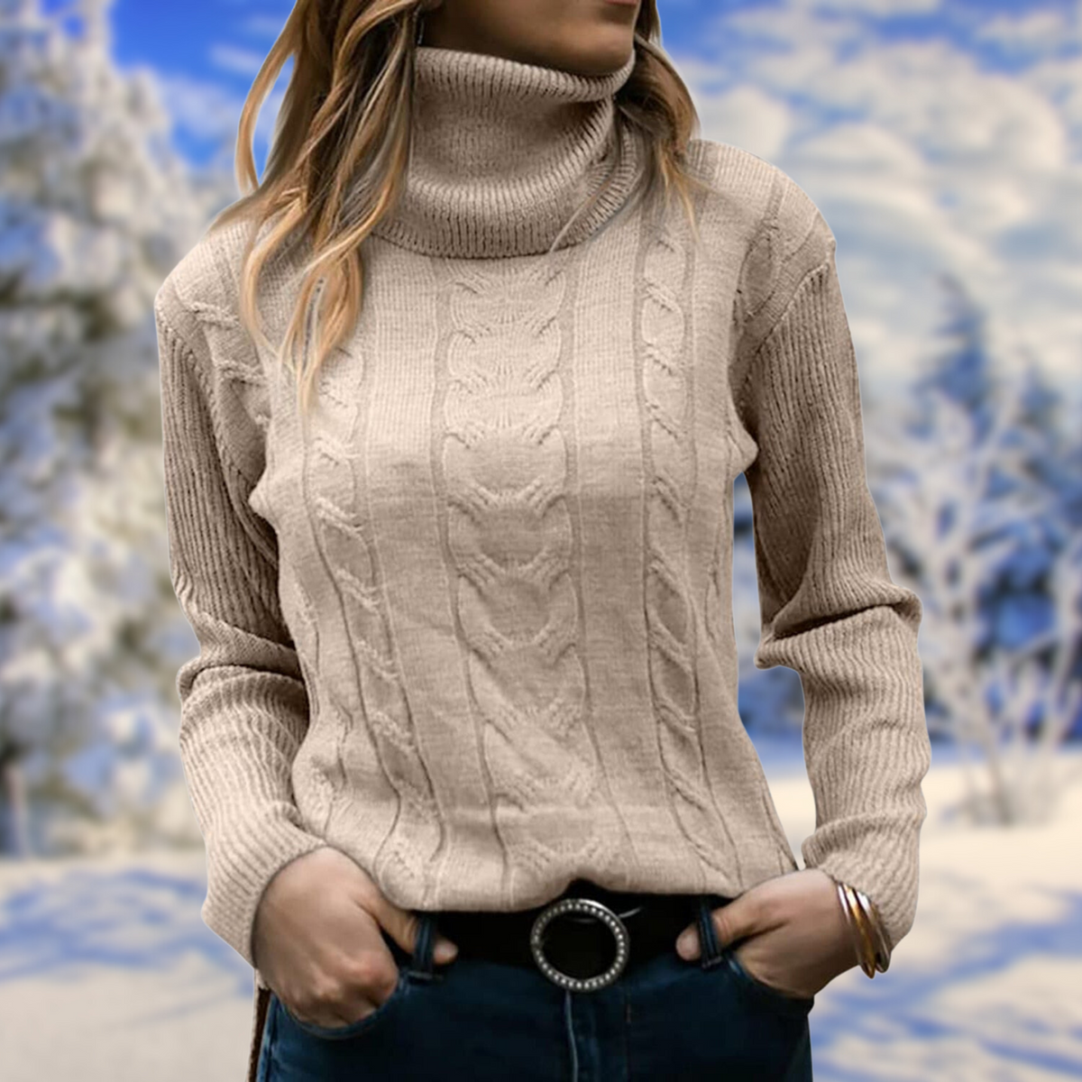 Women's Fitted Turtleneck Pullover with High Neckline
