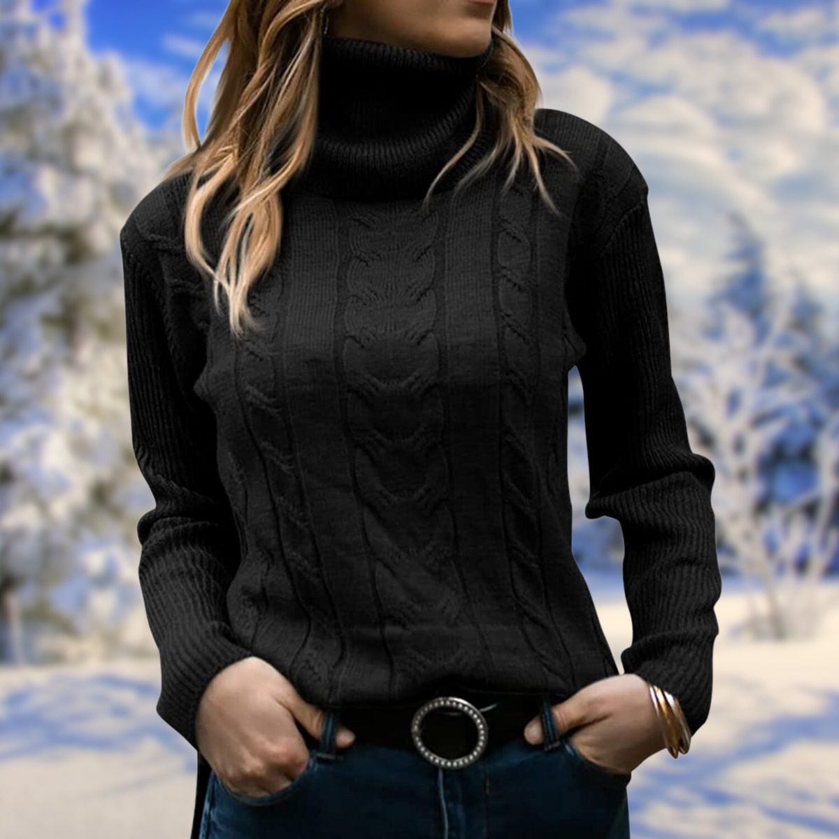 Women's Fitted Turtleneck Pullover with High Neckline