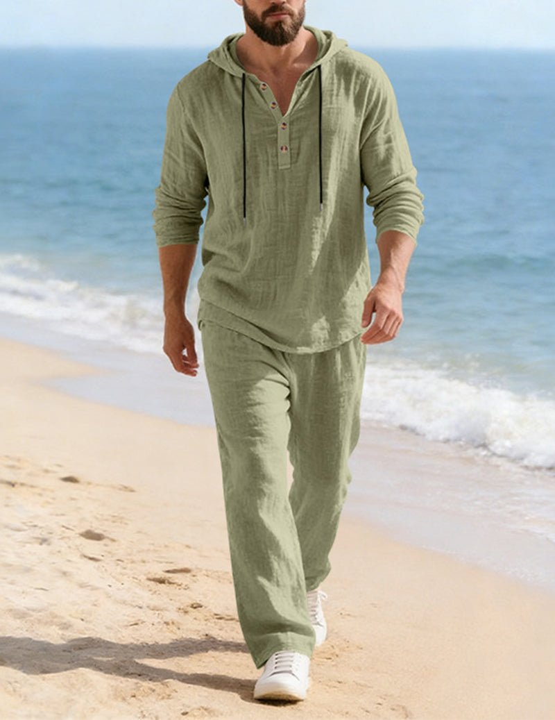 Men's Hooded Henley Placket Loungewear Set
