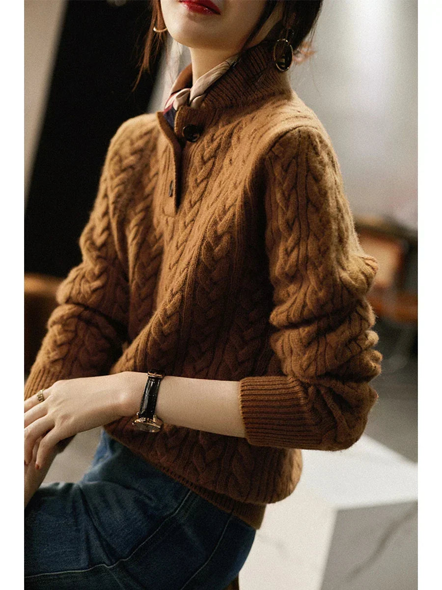 Women's Diamond Cable Knit Front-Button Layering Cardigan