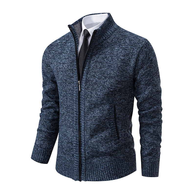 Men's Side Pocket Zip-Front Textured Knit Sweater Cardigan