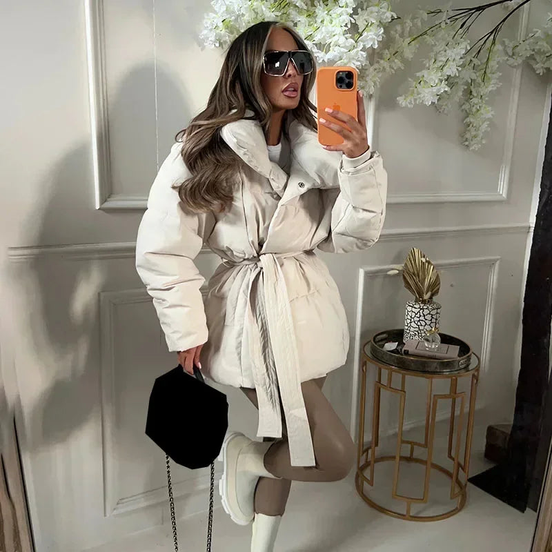 Women's Tie-Waist Padded Winter Coat