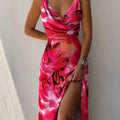 Women's Wrap Front Midi Dress with Flowing Side Slit