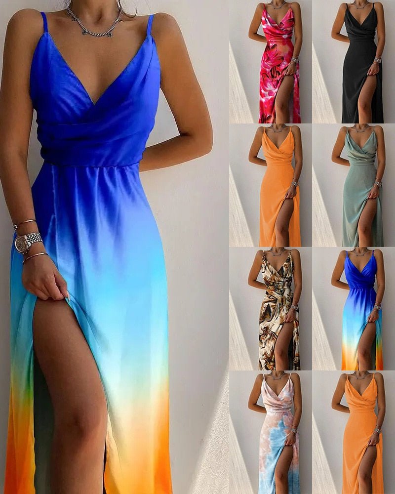 Women's Wrap Front Midi Dress with Flowing Side Slit