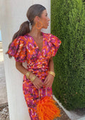 Women's Bold Print Puffed Sleeve Summer Midi Dress