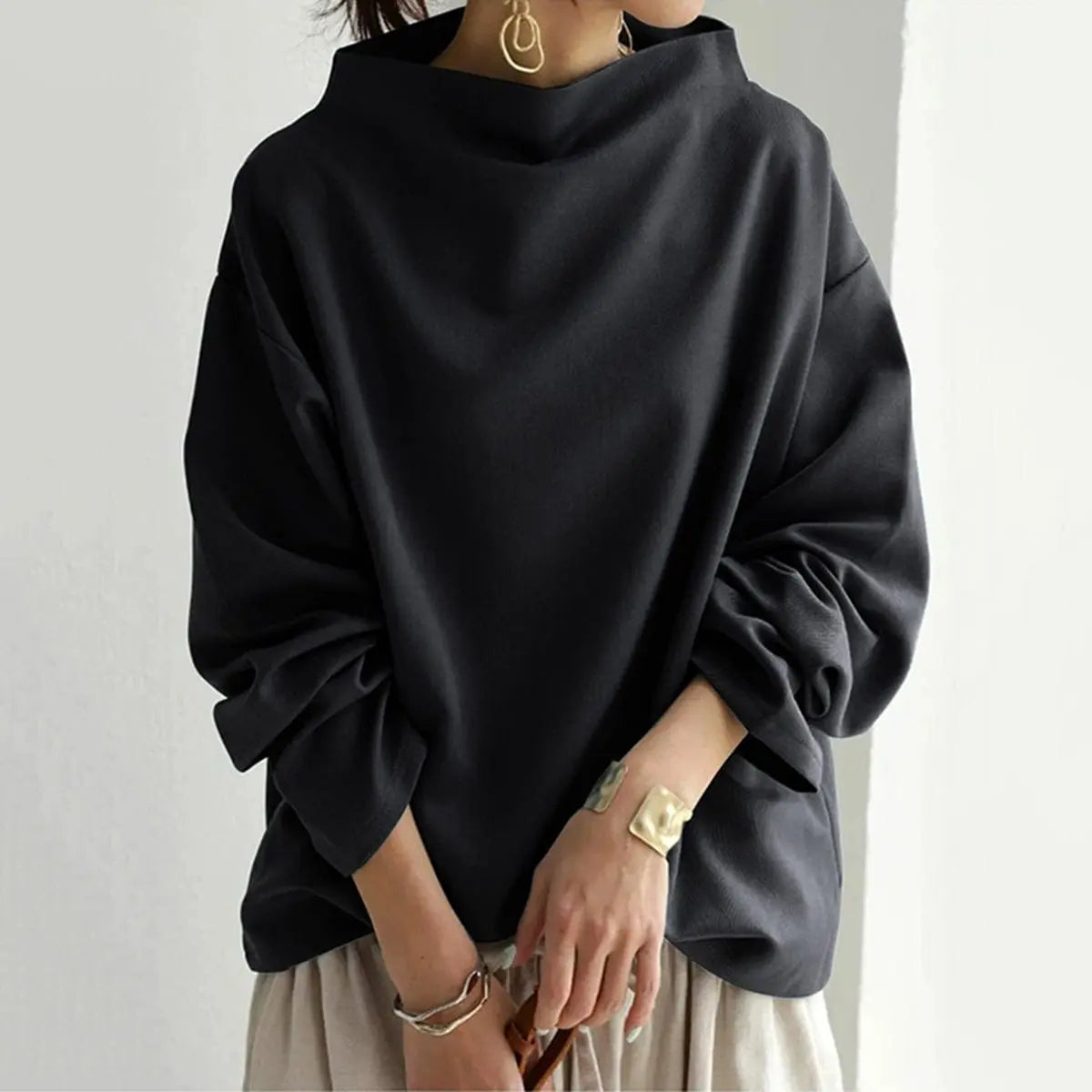 Women's Roomy Folded Roll Neck Soft Knit Pullover