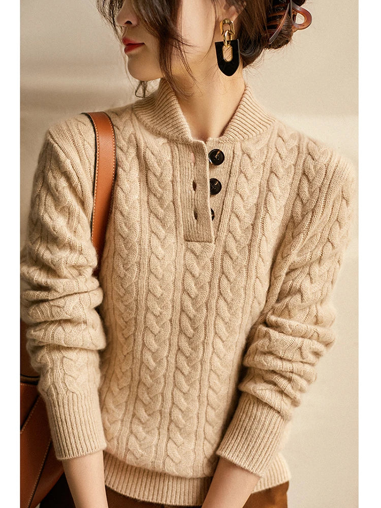 Women's Diamond Cable Knit Front-Button Layering Cardigan
