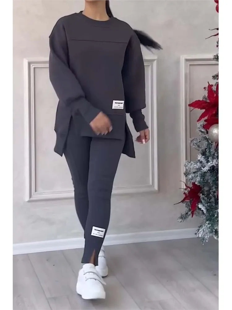 Women's Oversized Crew Sweatshirt Slim Pants Set