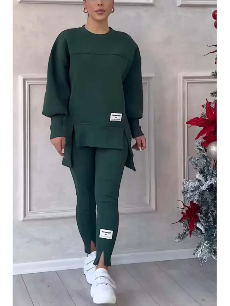 Women's Oversized Crew Sweatshirt Slim Pants Set