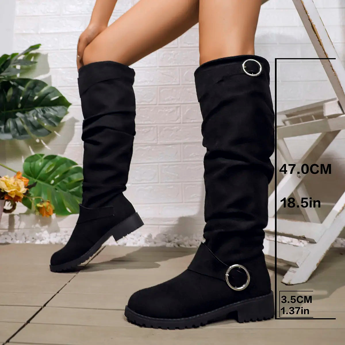 Women's Buckled Slouch Tall Boots with Steady Sole