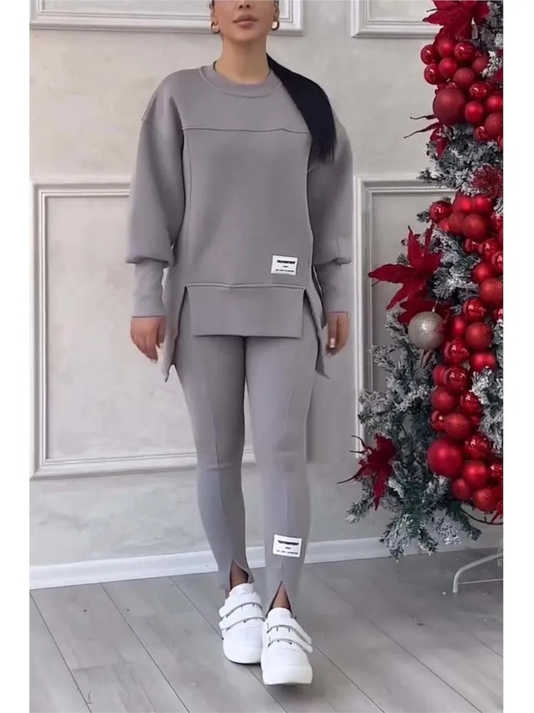 Women's Oversized Crew Sweatshirt Slim Pants Set