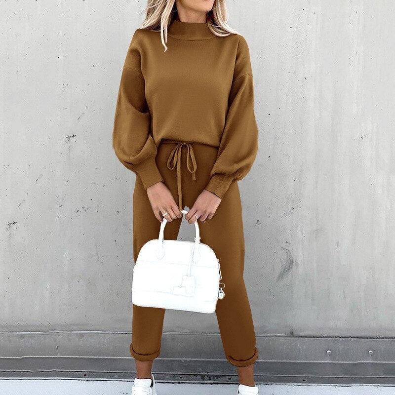 Women's Warm Winter Knit Pullover and Pants Set