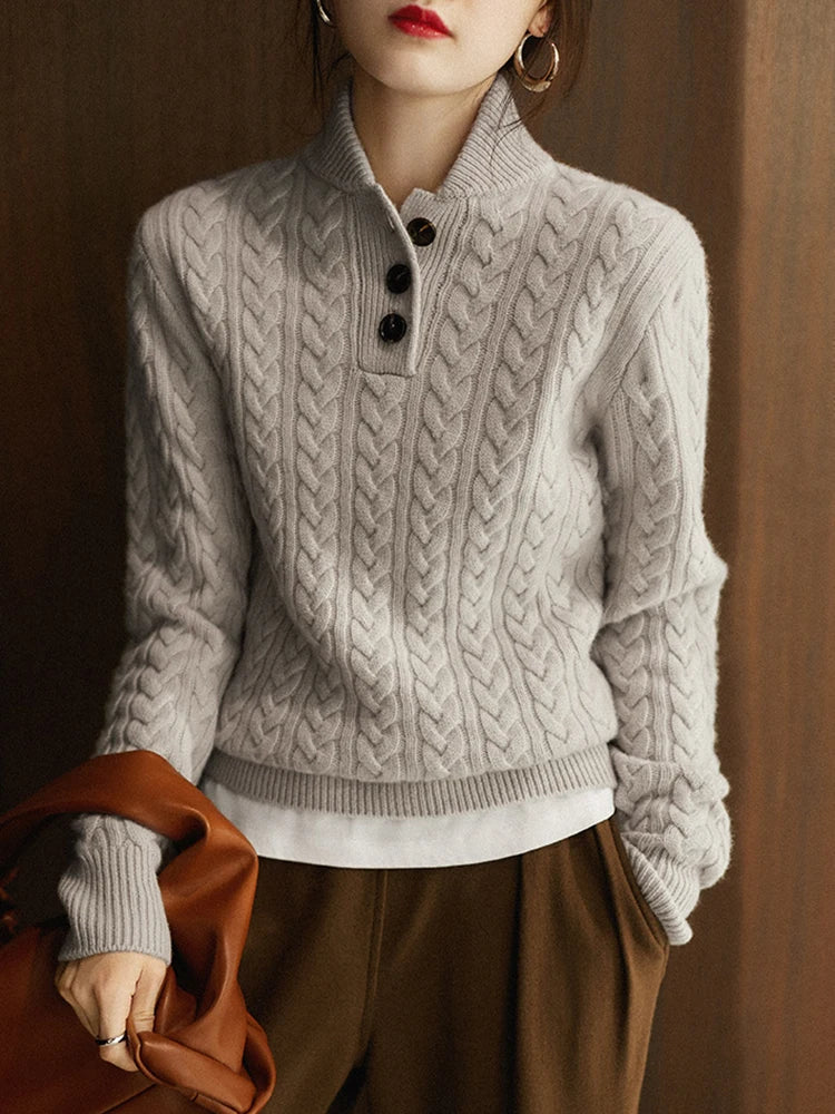 Women's Diamond Cable Knit Front-Button Layering Cardigan