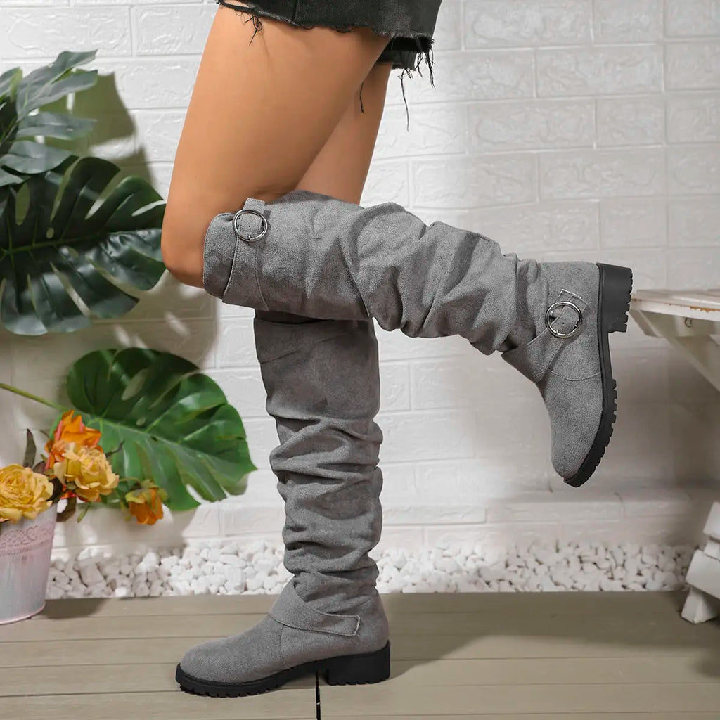 Women's Buckled Slouch Tall Boots with Steady Sole