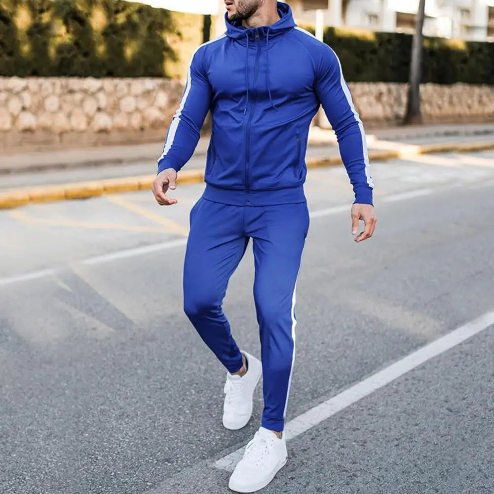 Men's Side Stripe Zip Jacket Pants Sweatsuit