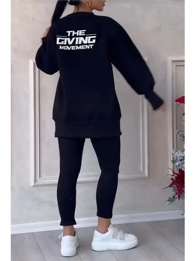 Women's Oversized Crew Sweatshirt Slim Pants Set