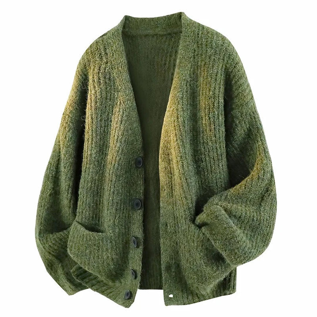 Men's Front Pocket Relaxed Draped V-Neck Button Cardigan Sweater